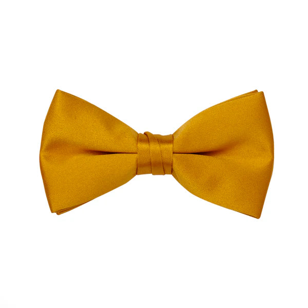 A classic gold satin bow tie that delivers a perfect knot every time. Ideal for formal events, tuxedos, and dress occasions.