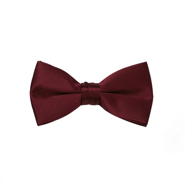 A classic burgundy satin bow tie that delivers a perfect knot every time. Ideal for formal events, tuxedos, and dress occasions.