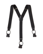 Black button end suspenders built for durability and classic style.