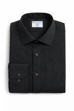 This Men's Stretch Black Dress Shirt is your ultimate, long sleeve, go-to solid black shirt. Restaurants. Hotels. Black tie events (with a black shirt?).