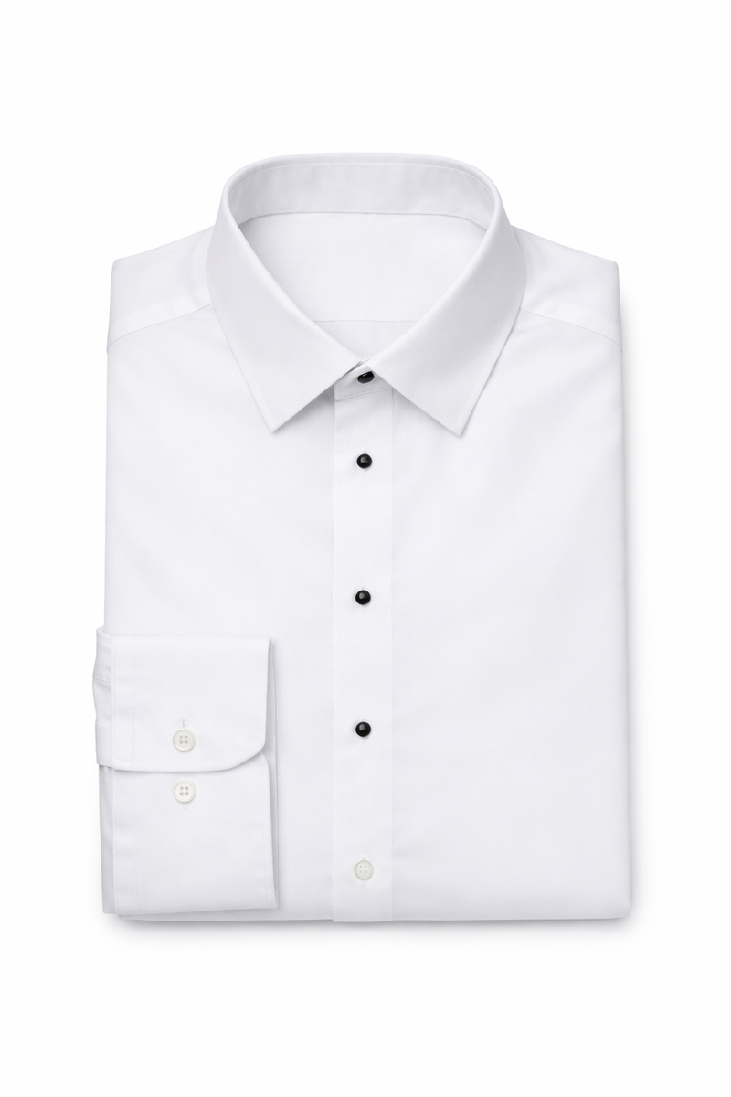 Men's white microfiber dress shirt with slim and modern fit options. Comfortable, versatile, and perfect for formal or professional settings.