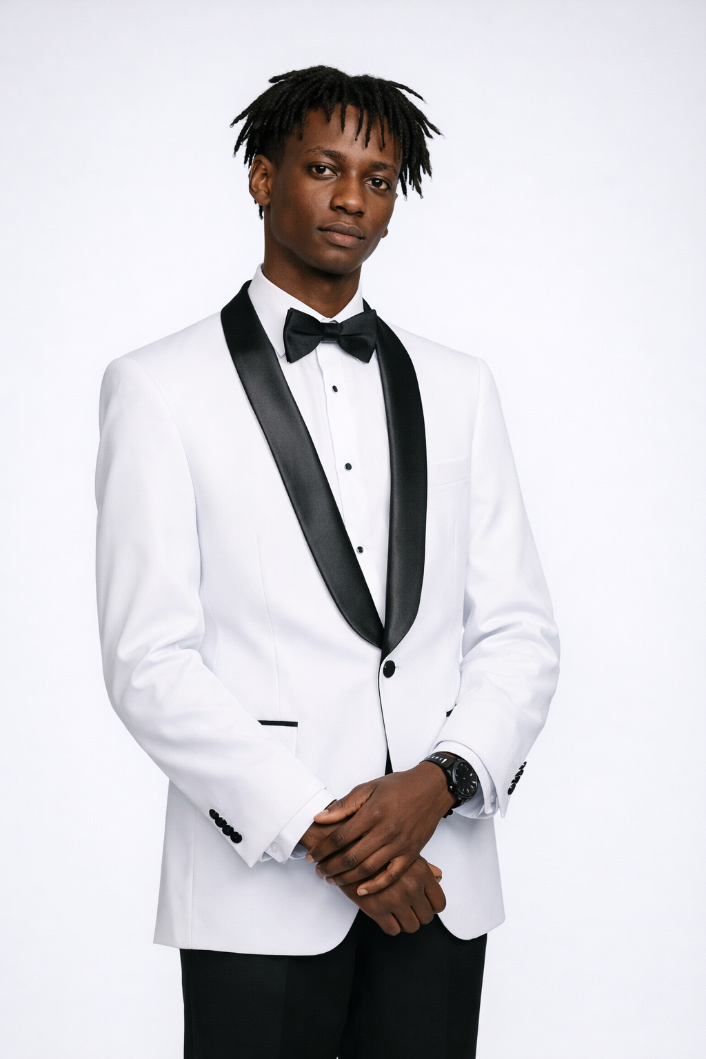 Men's White Slim Fit Tuxedo Jacket & Black Pants