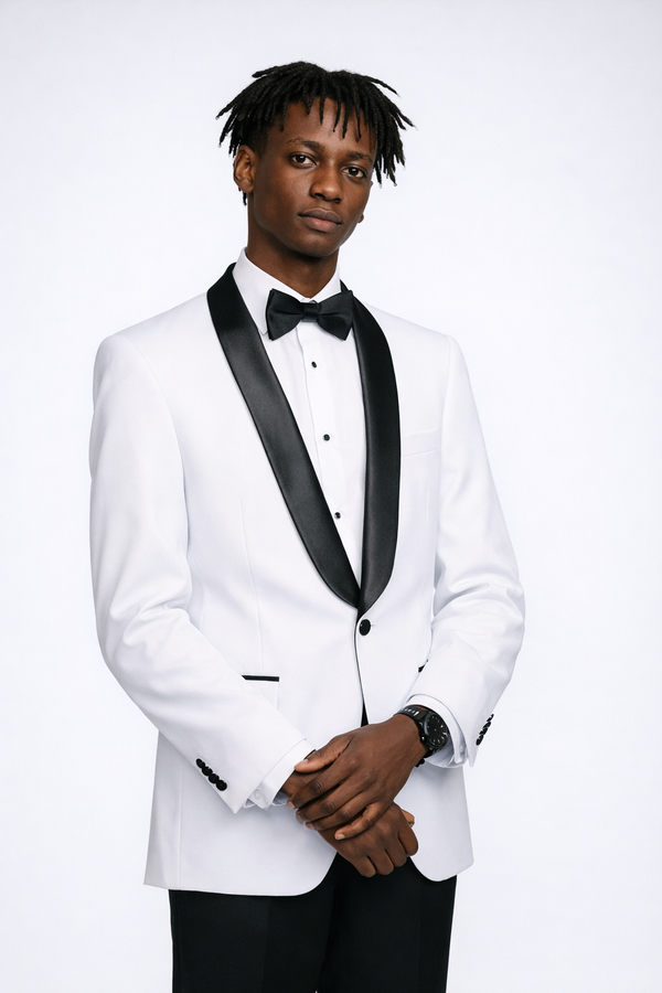 Men's White Slim Fit Tuxedo Jacket & Black Pants