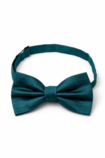 Gently used pre-tied teal herringbone bow tie with adjustable hook closure.