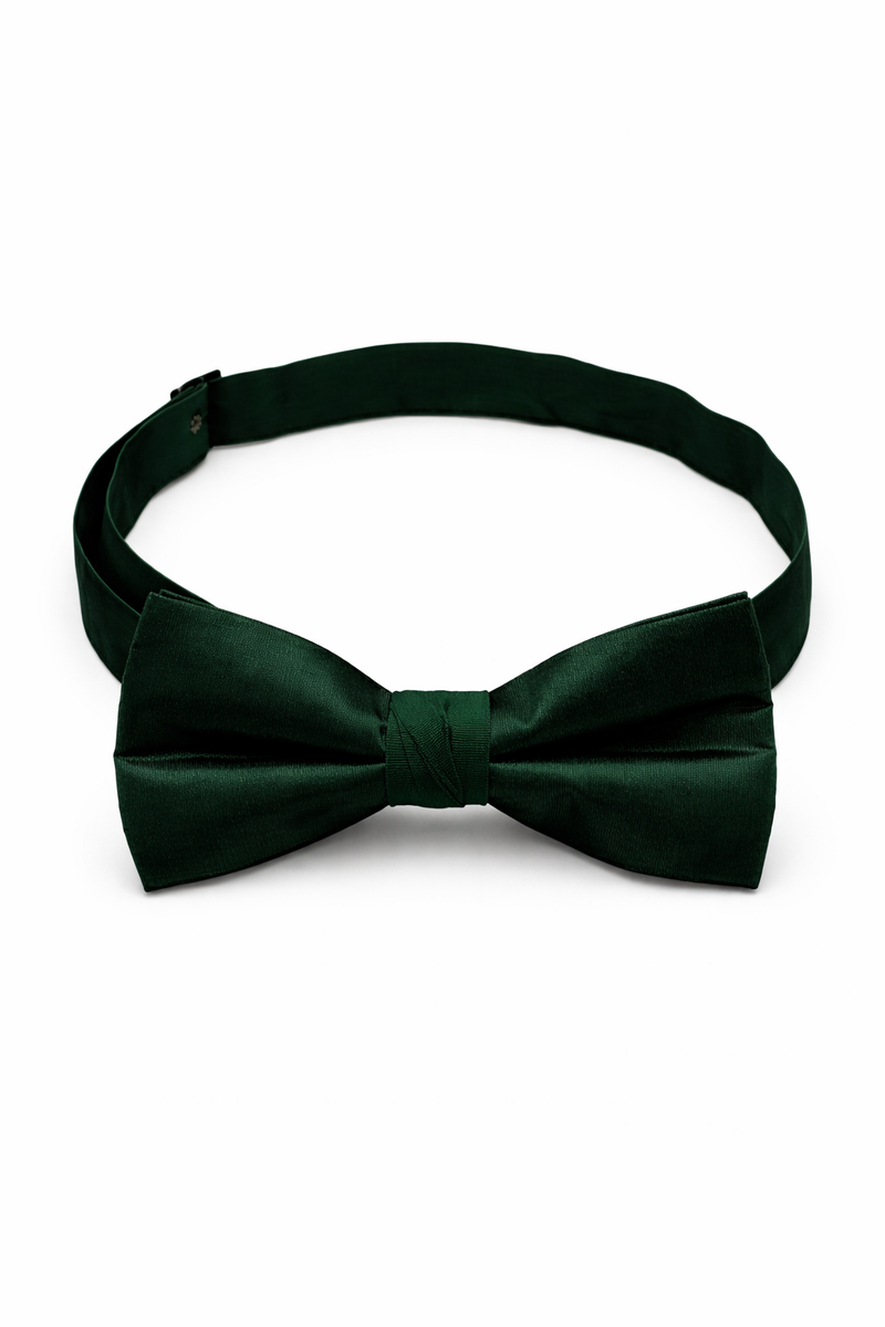 Gently used dark green satin bow tie with adjustable hook closure. Pre-tied for instant wear.