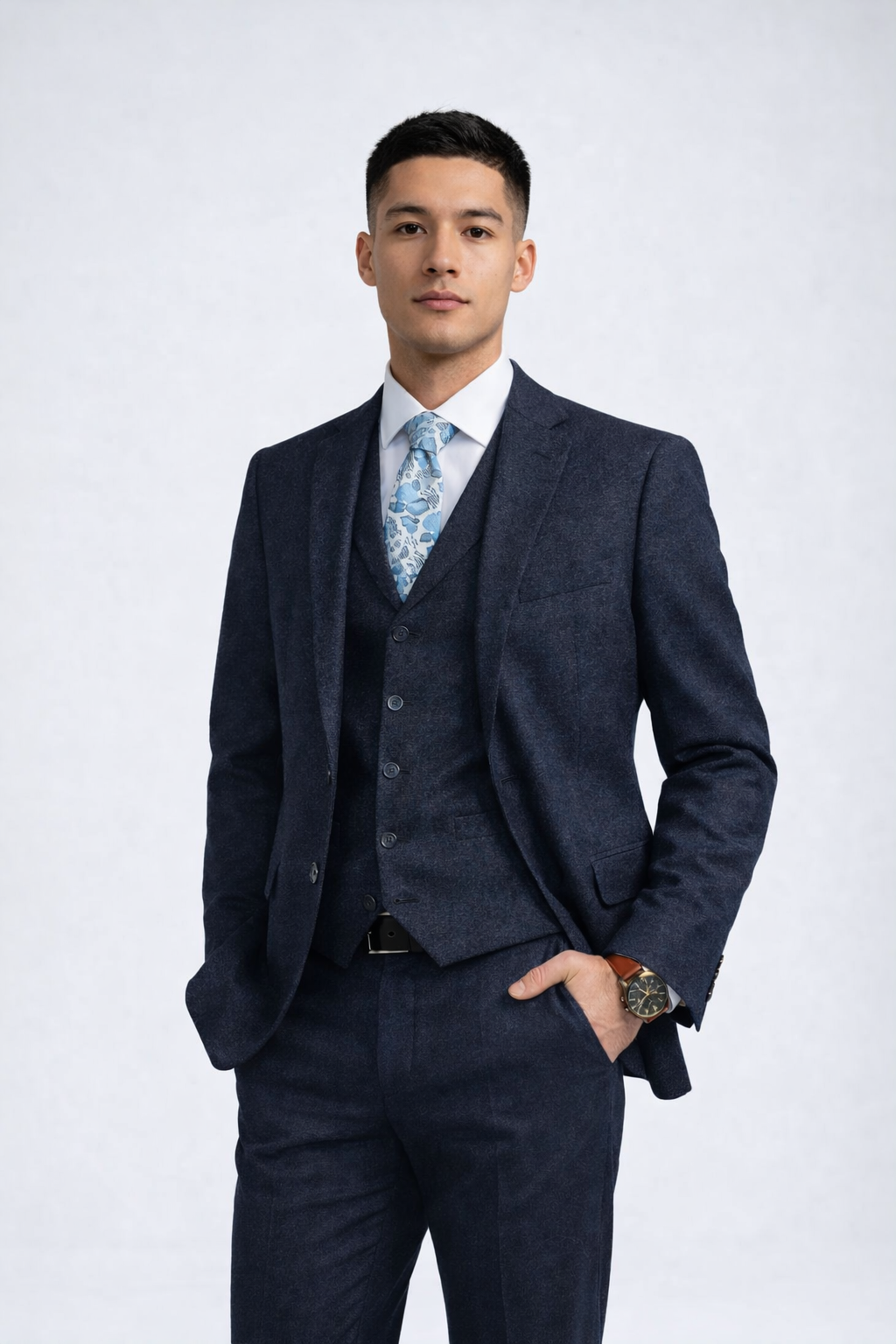 Men's Navy Tweed Slim Fit Suit