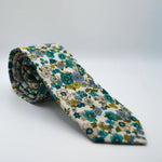 Coole Bouquet Floral Patterned Neck Tie with blue and yellow flowers on white background, formal accessory