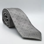 Silver Fox Grey Satin Neck Tie with geometric dot design, formal accessory for suits or tuxedos