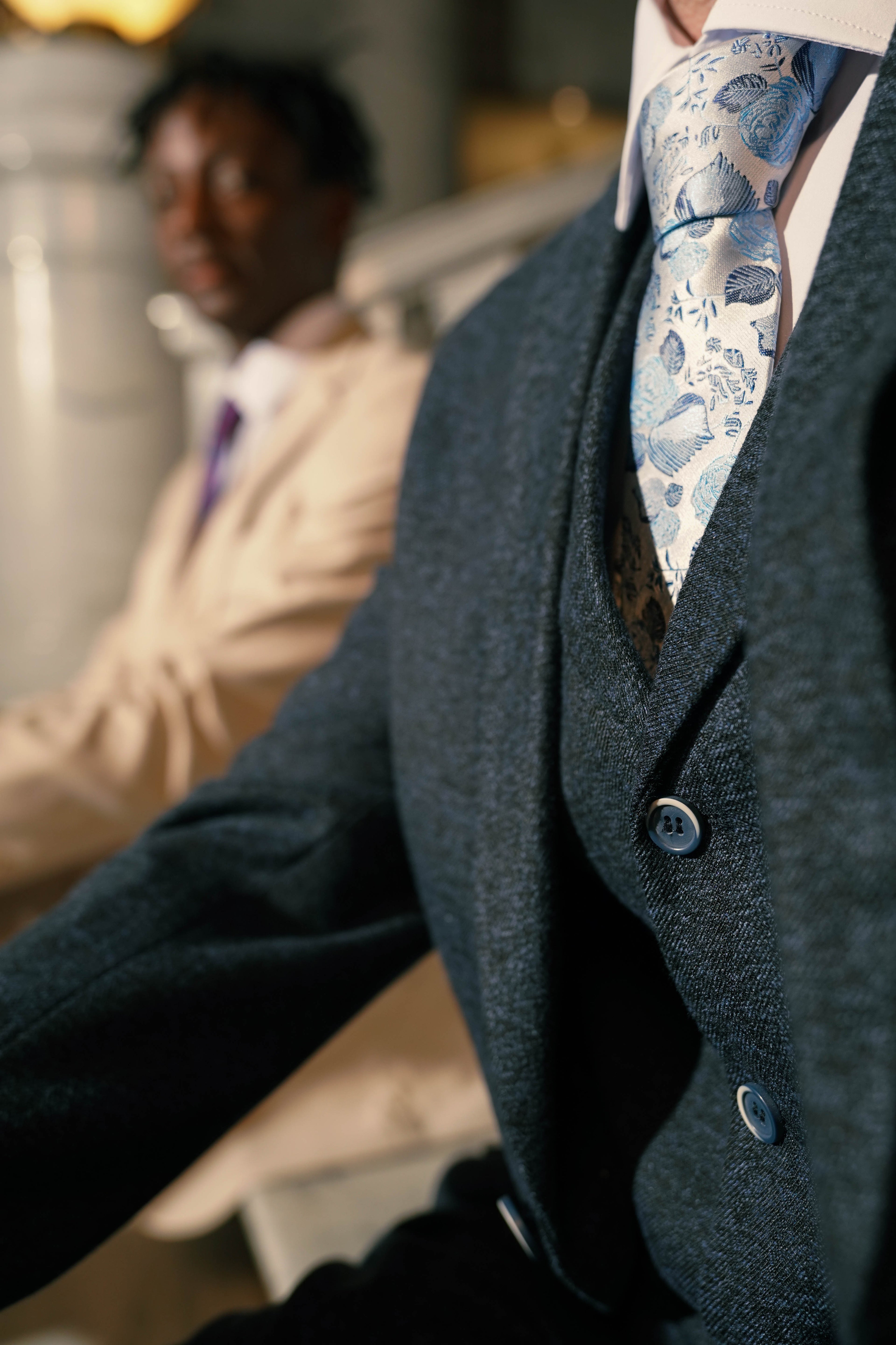 Men's Navy Tweed Slim Fit Suit