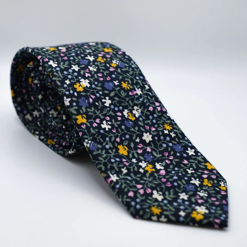 Tiny Tasteful Flowers Black Neck Tie with small colorful floral print, ideal for weddings and formal events